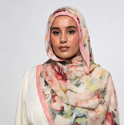 Floraison, voile en modal imprimé fleuri à bordure rose